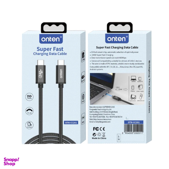 کابل دیتا Type-C اونتن مدل CC201 240W طول 1.2 متر