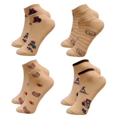 جوراب زنانه آکام مدل خرسی مجموعه 4 عددی