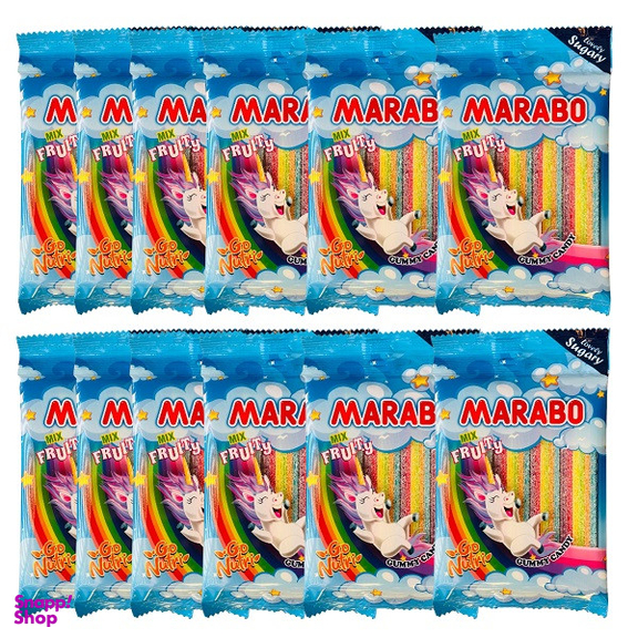 پاستیل نواری رنگین کمانی مارابو وزن 100 گرم بسته 12 عددی