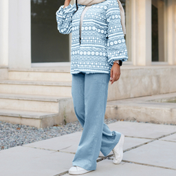 ست مانتو و شلوار زنانه مدل گندم رنگ آبی آسمانی