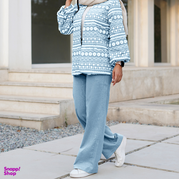 ست مانتو و شلوار زنانه مدل گندم رنگ آبی آسمانی