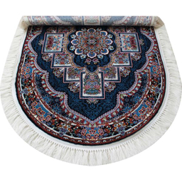 فرش ماشینی مدل بیضی طرح ناردون زمینه سرمه ای