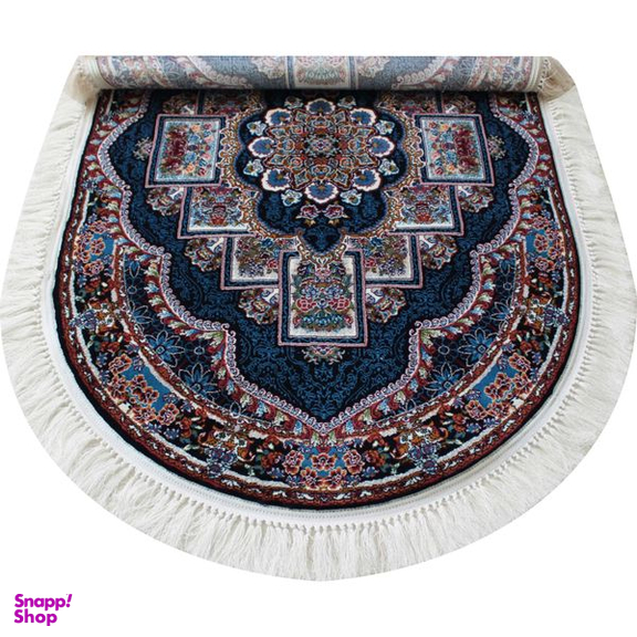 فرش ماشینی مدل بیضی طرح ناردون زمینه سرمه ای