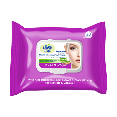 دستمال مرطوب پاک کننده آرایش وی کر حاوی عصاره جینسینگ و آلوئه ورا بسته 20 عددی