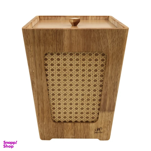 ست سطل زباله و جعبه دستمال کاغذی هایلو مدل بامبو حصیری