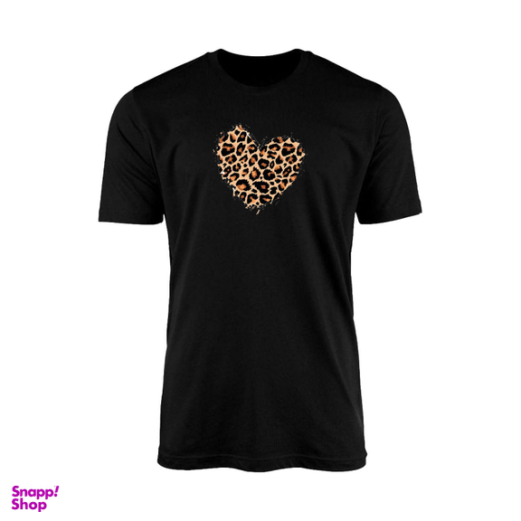 تیشرت آستین کوتاه زنانه مدل قلب کد TZ6طرح پلنگی رنگ مشکی