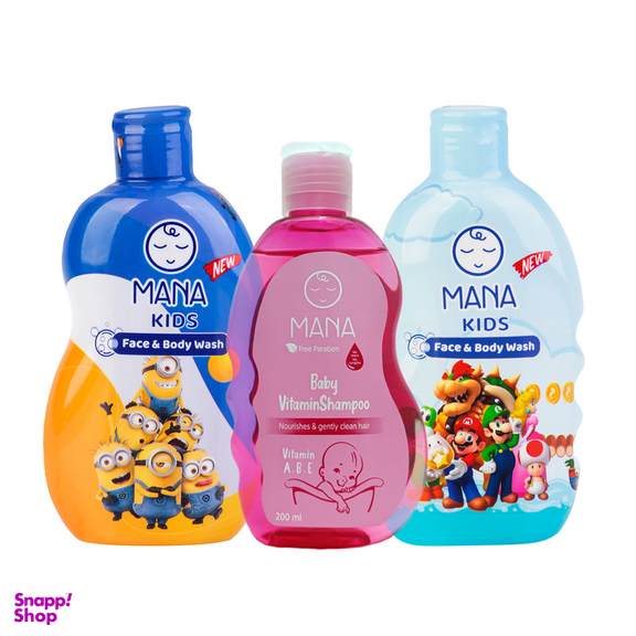 ست بهداشتی کودک مانا مدل ویتامینه حجم 1000 میلی لیتر مجموعه 3 عددی