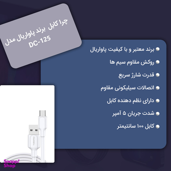 کابل تبدیل USB به MicroUSB پاواریال مدل DC-125 طول 1 متر
