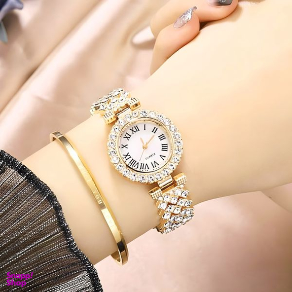 ساعت مچی عقربه ای زنانه مدل دستبندی نگین دار کد 03