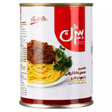 کنسرو مایه ماکارونی سویا و قارچ بیژن وزن 380 گرم