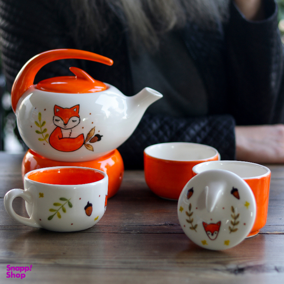 ست چای خوری سرامیکی طرح روباه و پاییز مجموعه 9 عددی