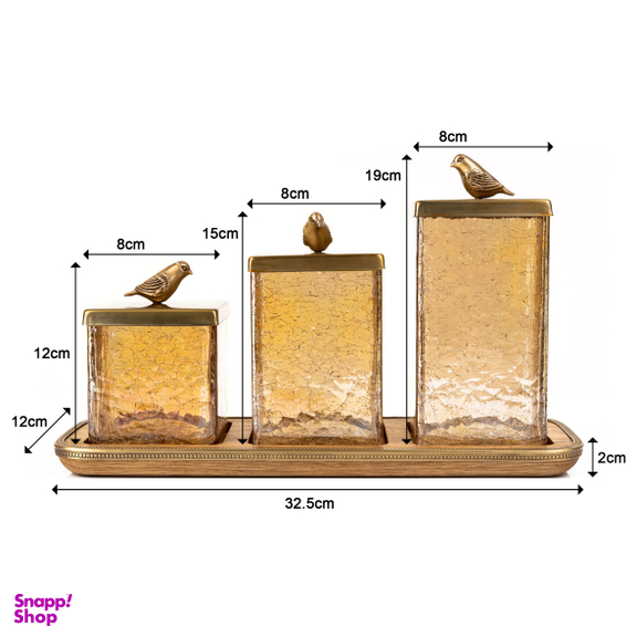 بانکه گلد کیش مدل گلدن برد کد GK829417 ۳ عددی درب دار به همراه سینی