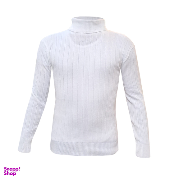 پلیور یقه اسکی مردانه مدل بافت ستونی کد SKI-WH رنگ سفید