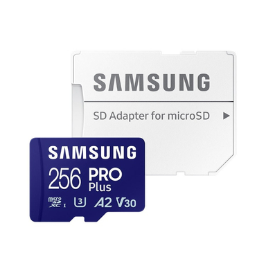 کارت حافظه MicroSDXC سامسونگ مدل Samsung PRO PLUS UHS-I U3 A2 V30 ظرفیت 256 گیگابایت به همراه آداپتور