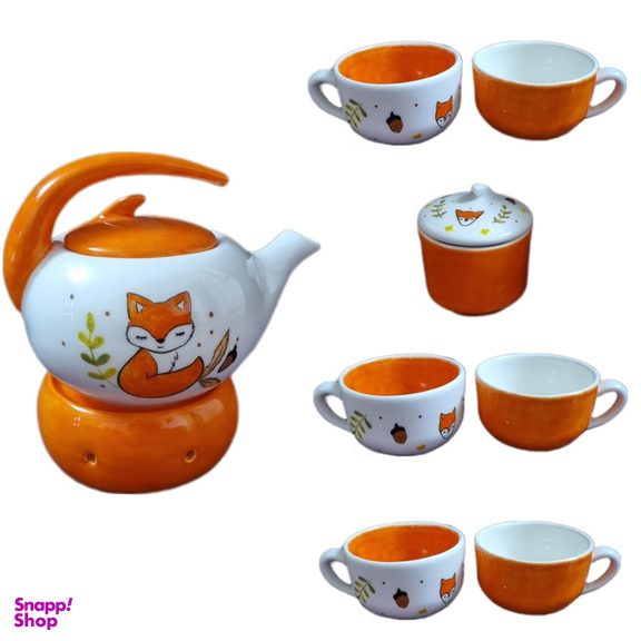 ست چای خوری سرامیکی طرح روباه و پاییز مجموعه 9 عددی