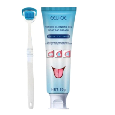 مسواک زبان شور ایلهو به همراه ژل خوش بو کننده دهان حجم 50 میلی لیتر