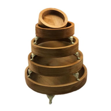 سینی چوبی مدل پایه دار طرح گرد مجموعه 5 عددی