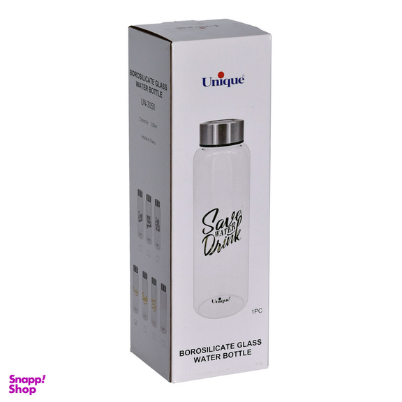 بطری شیشه ای یونیک طرح save water2 کد 3050