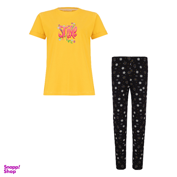 ست تیشرت و شلوار راحتی زنانه مدل Smile کد 1027/1 رنگ زرد