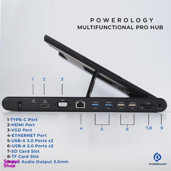 هاب 11 پورت و استند لپ تاپ پاورولوژی مدل Multi-Functional Pro Hub PWPROHUB
