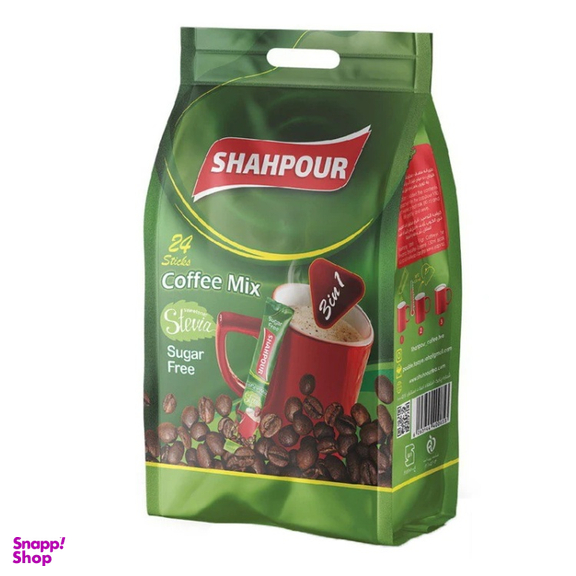 کافی میکس با شیرین کننده استویا 3×1 شاهپور بسته 24 عددی