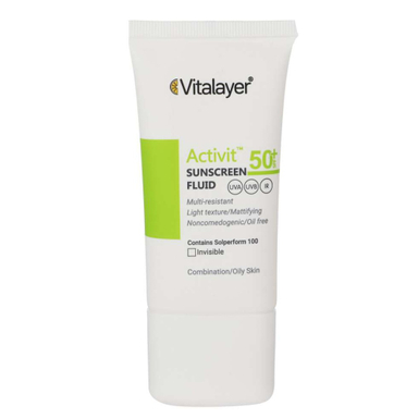 ضدآفتاب فلوئید بی رنگ ویتالیر SPF50 مناسب پوست مختلط و چرب حجم 50 میلی لیتر