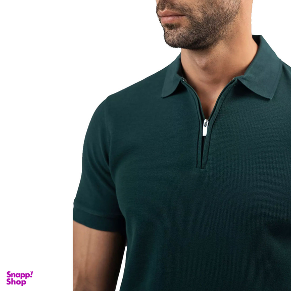تیشرت مردانه ست من مدل یقه نیم زیپ سوزنی ساده کد TY179 رنگ یشمی