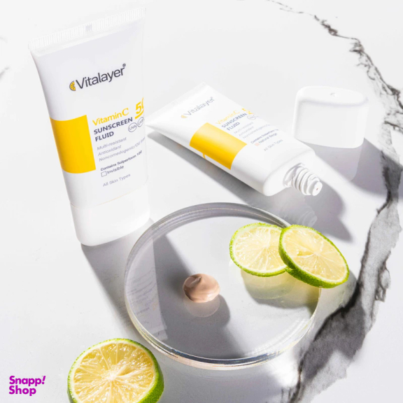 فلوئید ضدآفتاب بی رنگ ویتالیر SPF 50 مدل Vitamin C مناسب انواع پوست حجم 50 میلی لیتر