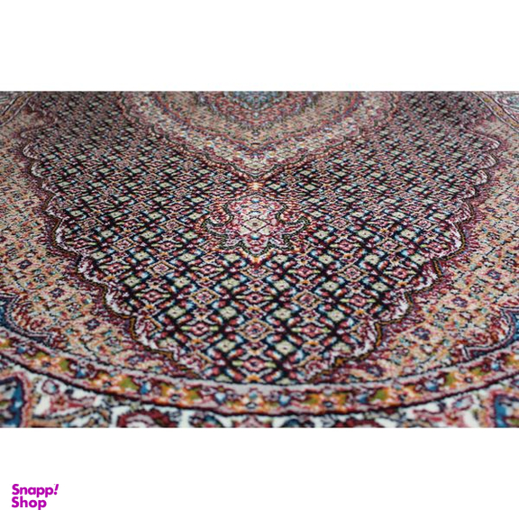 فرش ماشینی مدل بیضی طرح ریزماهی زمینه سرمه ای