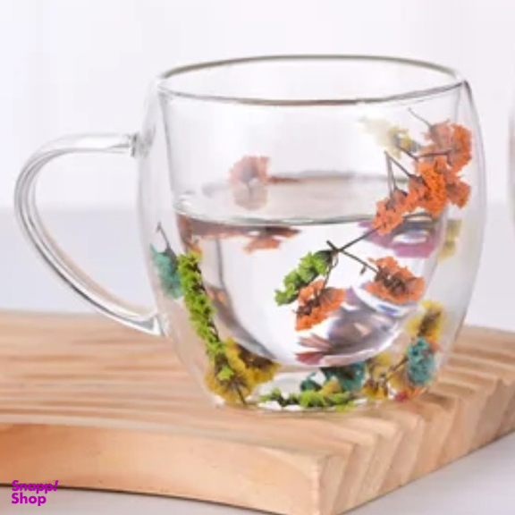 لیوان مدل دو جداره طرح گل خشک