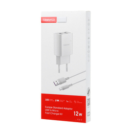 شارژر دیواری 12 وات فست ترانیو مدل V16 به همراه کابل MicroUSB