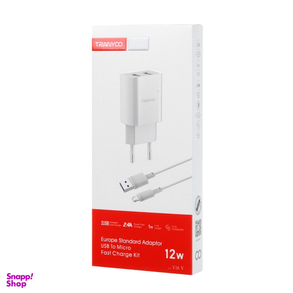 شارژر دیواری 12 وات فست ترانیو مدل V16 به همراه کابل MicroUSB