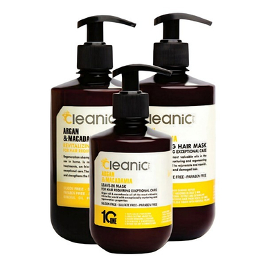 شامپو مو و ماسک داخل و بعد حمام کلینیک کیندی مدل آرگان و ماکادمیا مجموعه 3 عددی