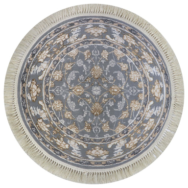 فرش گرد طرح زنبق رنگ زمینه طوسی