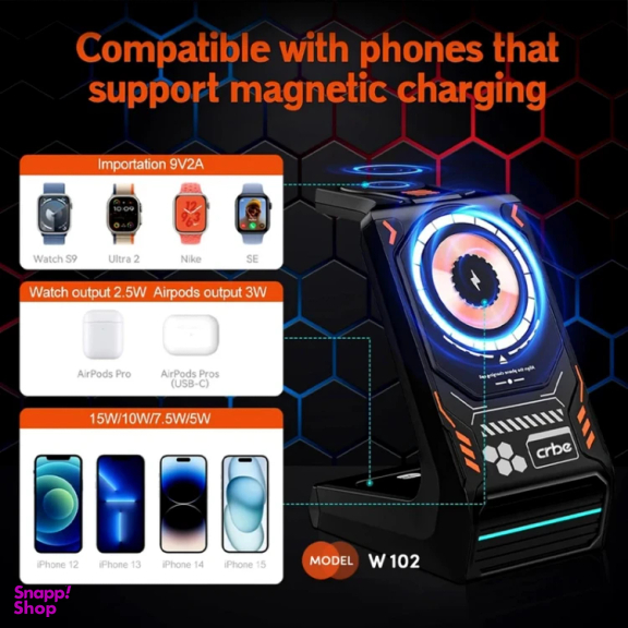شارژر 15 وات مغناطیسی کربی مدل W102 3in1