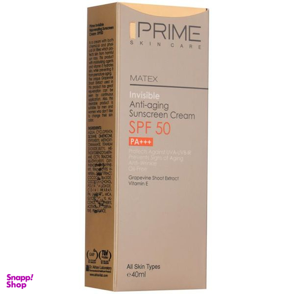 کرم ضدآفتاب بدون رنگ پریم مدل Anti Aging SPF 50 حجم 40 میلی لیتر