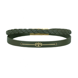 دستبند چرم و طلا 18 عیار زنانه طرح گربه کد 4345