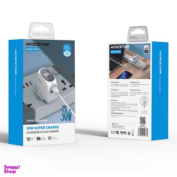 شارژر دیواری 30 وات کینگ استار مدل KW215 PD به همراه کابل USB-C