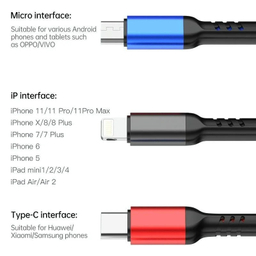 کابل دیتا و شارژ USB به Lightning / Type-C / Micro-USB اوی مدل CL-971 طول 1.2 متر