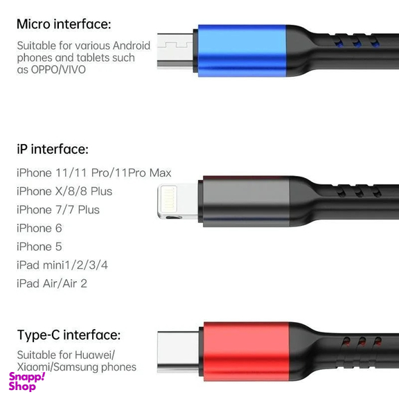 کابل دیتا و شارژ USB به Lightning / Type-C / Micro-USB اوی مدل CL-971 طول 1.2 متر