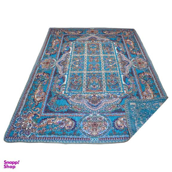 روفرشی مخمل طرح خشتی زمینه فیروزه ای