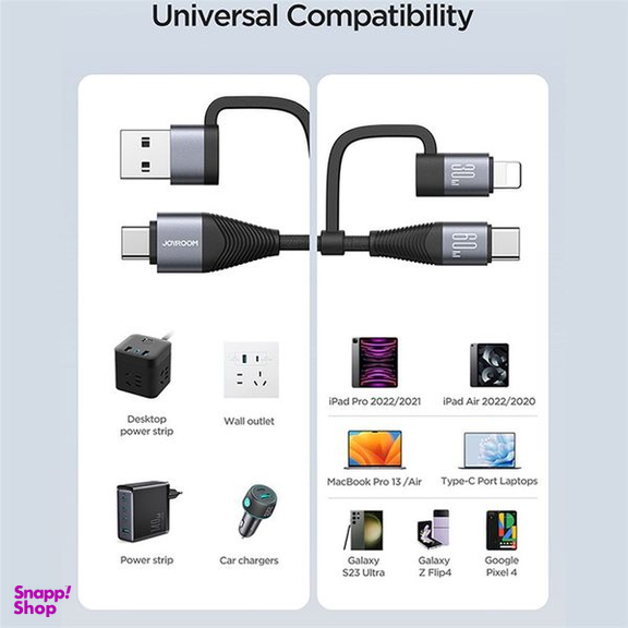 کابل تبدیل USB/USB-C به لایتنینگ/USB-C جوی روم مدل SA37-2T2 طول 1.2 متر