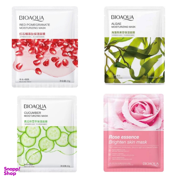 ماسک ورقه ای بایوآکوا مدل خیار، رز، انار و جلبک دریایی مجموعه 4 عددی