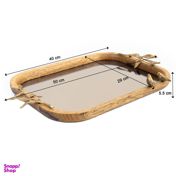 سینی مستطیل کف آینه ای گلد گیش مدل گلدن برد سایز بزرگ کد GK829508