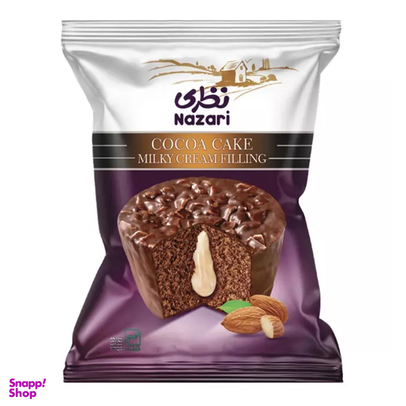 کیک روکش دار شکلاتی نظری با مغز کرم شیری و خلال بادام وزن 50 گرم