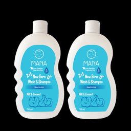 شامپو کودک و نوزاد مانا مدل سر و بدن حجم 750 میلی لیتر بسته 2 عددی