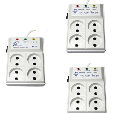 محافظ ولتاژ و چندراهی برق تک گل مدل 4Sochets مجموعه 3 عددی