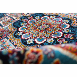 فرش ماشینی مدل بیضی طرح ناردون رنگ سرمه ای