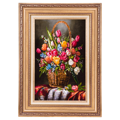 تابلو فرش دستباف سی پرشیا مدل گل در سبد حصیری کد 903806