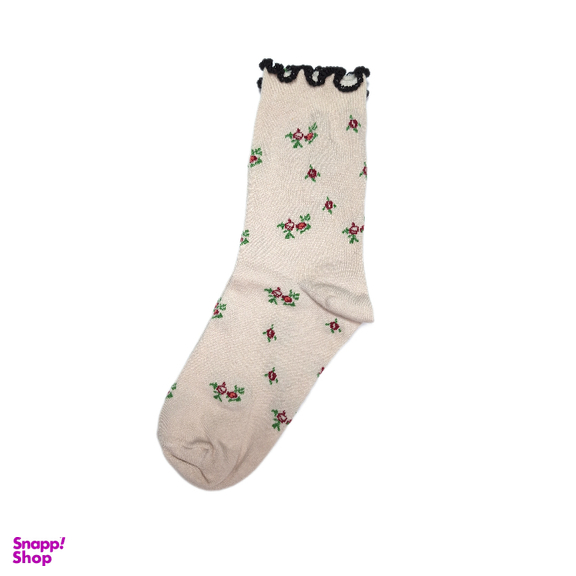 جوراب ساقدار زنانه طرح گلریز لب فرفری کد 201/3 رنگ کرم